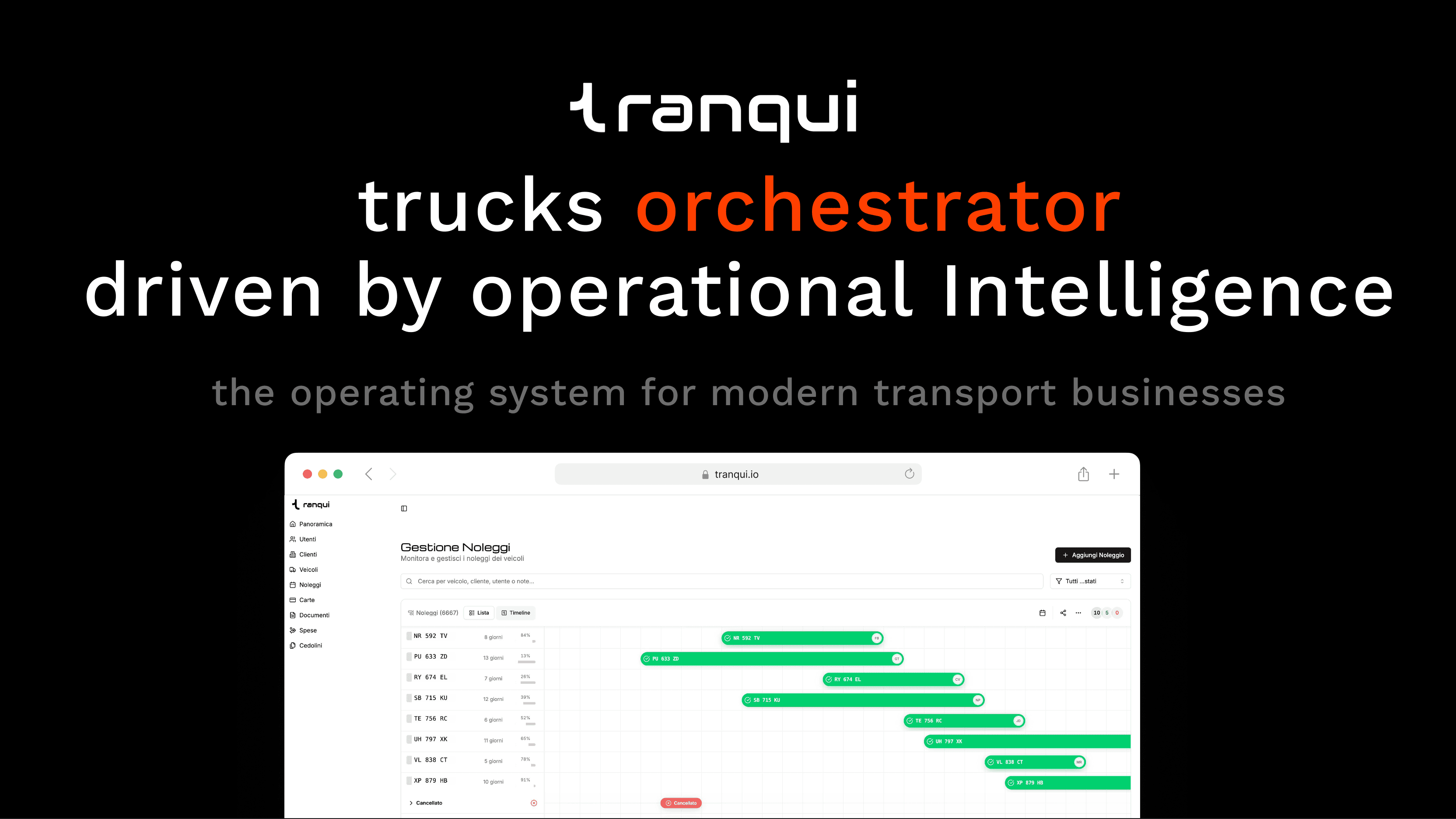 Tranqui product — Gestione Noleggi and Gestione Carte on mobile